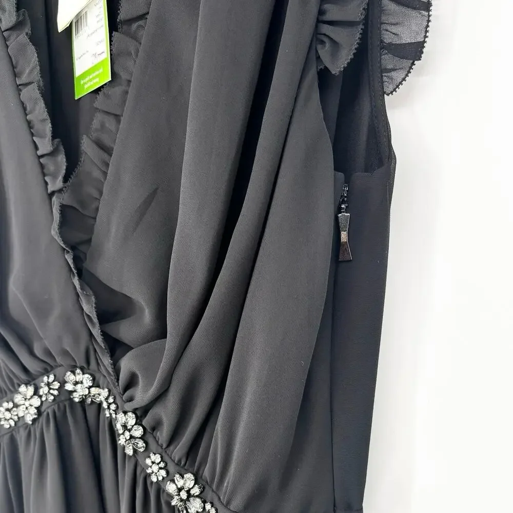 NWT Kate Spade Black Chiffon Embellished Mini Dress Size 6